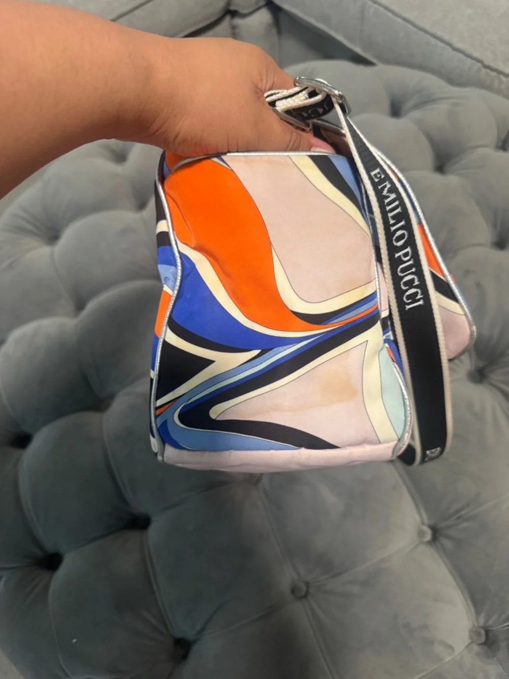 Emilio Pucci Black Diaper Bag with Blue & Orange Swirl Print